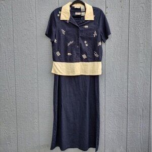 Studio Ease Embroidered Linen Blend Jacket & Dress Size 8